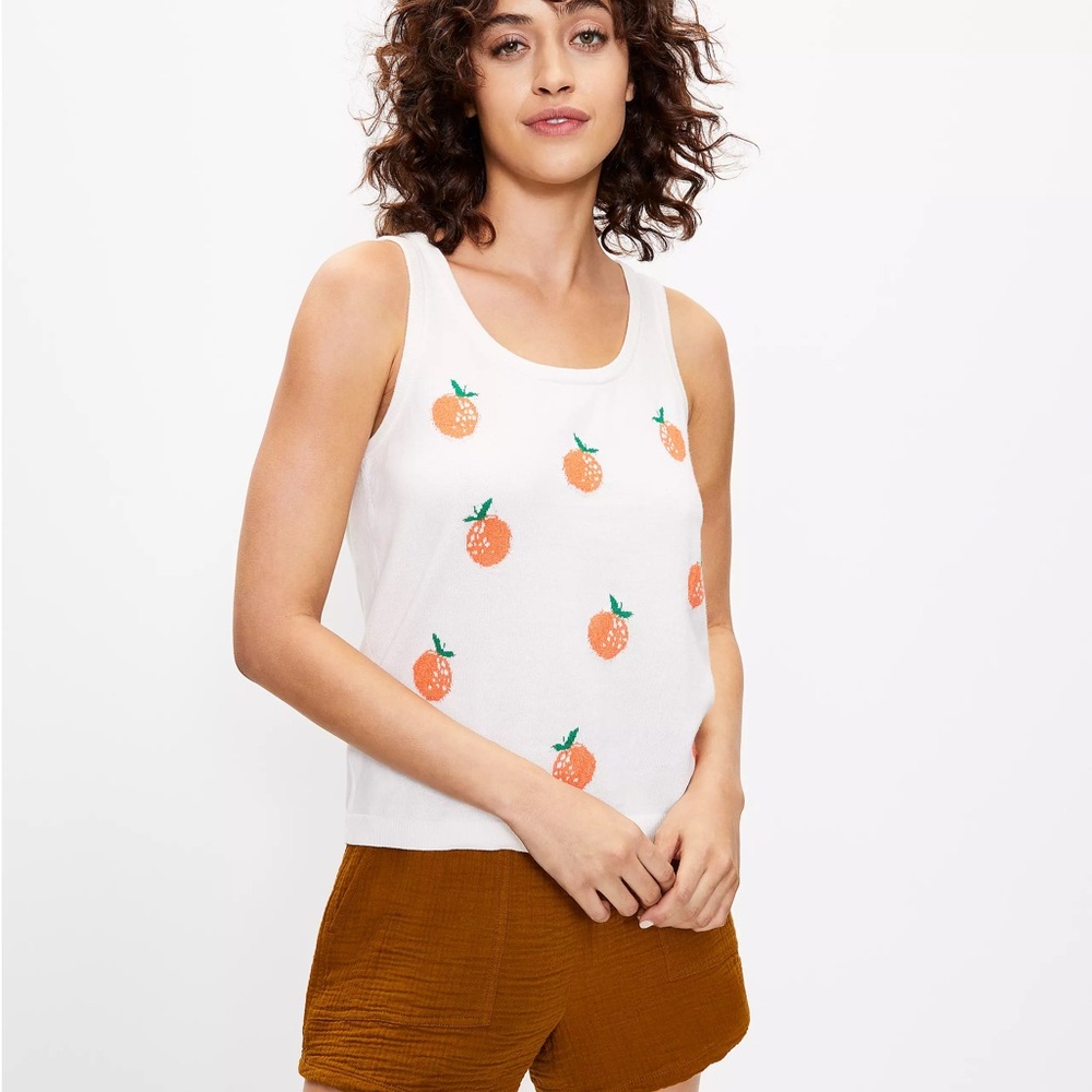Loft Lou & Grey White Knit Tank Top with Orange Print S